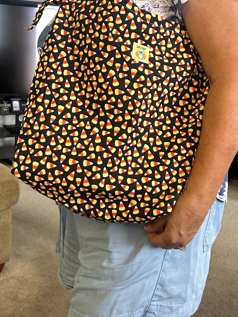 Cute Candy Corn Print Canvas Tote Bag - Black/Yellow/Orange
